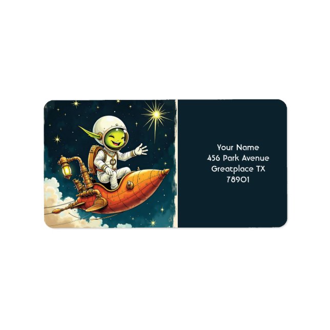 Etiqueta Buque espacial Fantasy Cute Alien (Frente)
