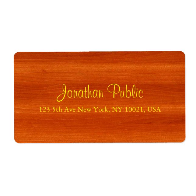 Etiqueta Buques de lujo estilo Walnut Wood Gold Script Eleg (Frente)