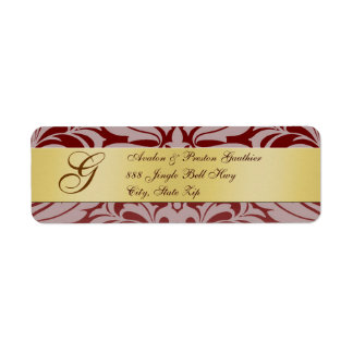 Etiqueta Burgandy Damask Monograma Navidades de direcciones