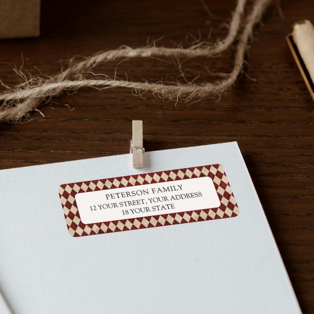 Etiqueta Burgundy Argyle Christmas Return Address Label (Subido por el creador)