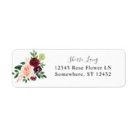 Burgundy & Blush Pink 4 Floral Return Address
