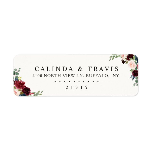 Etiqueta Burgundy Bouquet | Boda elegante (Frente)