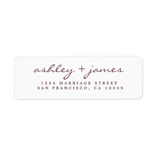 Etiqueta Burgundy Elegant Script Boda Return Address