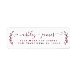 Etiqueta Burgundy Elegant Script Boda Return Address
