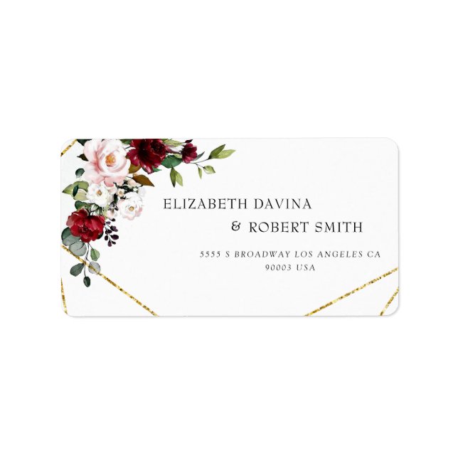 Etiqueta Burgundy Floral Geométrica Romántica acuarela (Frente)