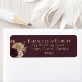Etiqueta Burgundy Floral Gothic Wedding Address Label