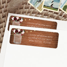 Etiqueta Burgundy Floral Lights Mason Jar Rustic Boda