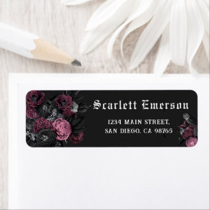 Etiqueta Burgundy Floral Oscuro dirección de ducha de novia