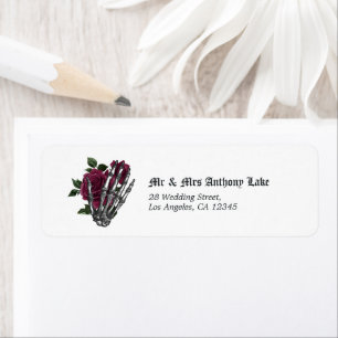 Etiqueta Burgundy Floral Skeleton Boda gótico