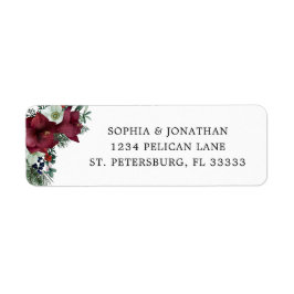 Etiqueta Burgundy Floral Winter Wedter Return Address