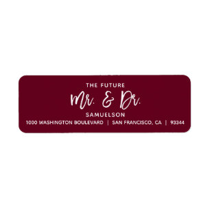 Etiqueta BURGUNDY Future Mr. y la dirección de devolución d