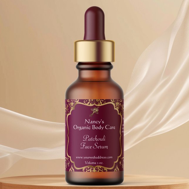 Etiqueta Burgundy & gold foil damask dropper bottle label (Subido por el creador)
