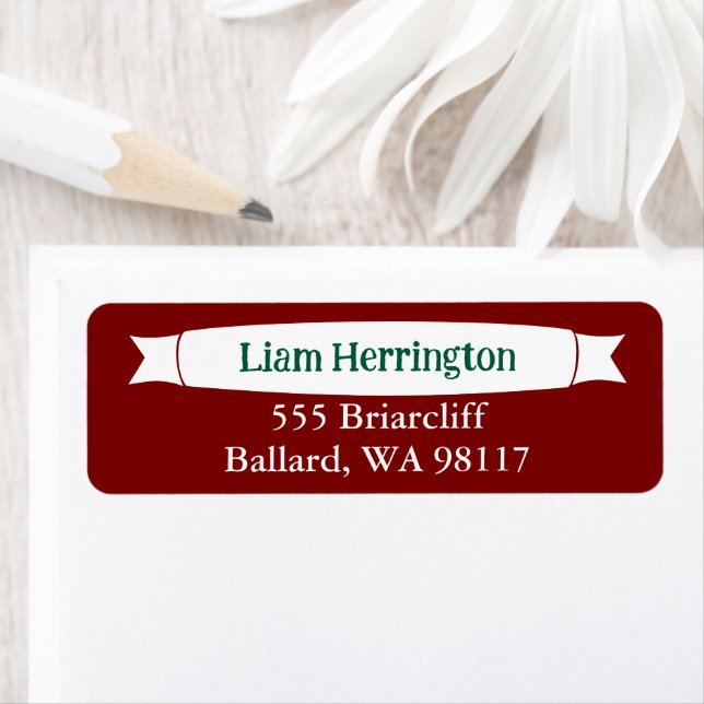 Etiqueta Burgundy & Green Address Label with Banner (In situ)