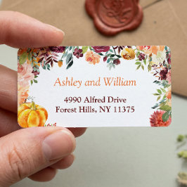 Etiqueta Burgundy Otoñal Naranja Calabaza Flor Hojas