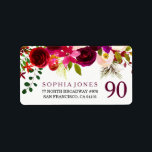 Etiqueta Burgundy Red Floral Boho 90th Birthday Party<br><div class="desc">Borgoña Red Floral Boho 90th Birthday Party Return Address Etiquels Wedding Invitation Matching Collection en Niche y Nest store. Moda Boho color rojo burgundy agua floral Hermoso ilustracion acuarela pintado a mano</div>