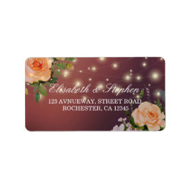 Etiqueta Burgundy Red Floral String Lights Dirección Boda