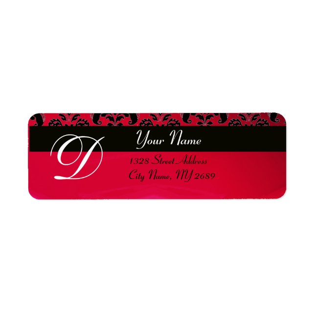 ETIQUETA BURGUNDY ROJO NEGRO DAMASK MONOGRAM (Frente)