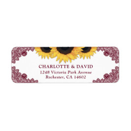 Etiqueta Burgundy Rustic Chic Sunflower Return Address