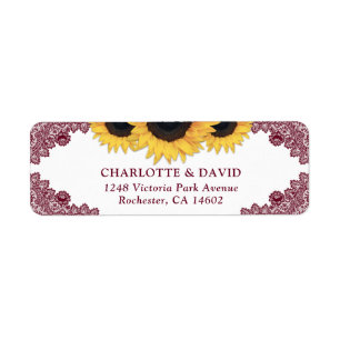 Etiqueta Burgundy Rustic Chic Sunflower Return Address