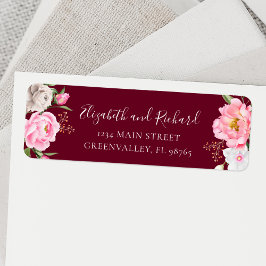 Etiqueta Burgundy Watercolor Floral Peony Elegant Address