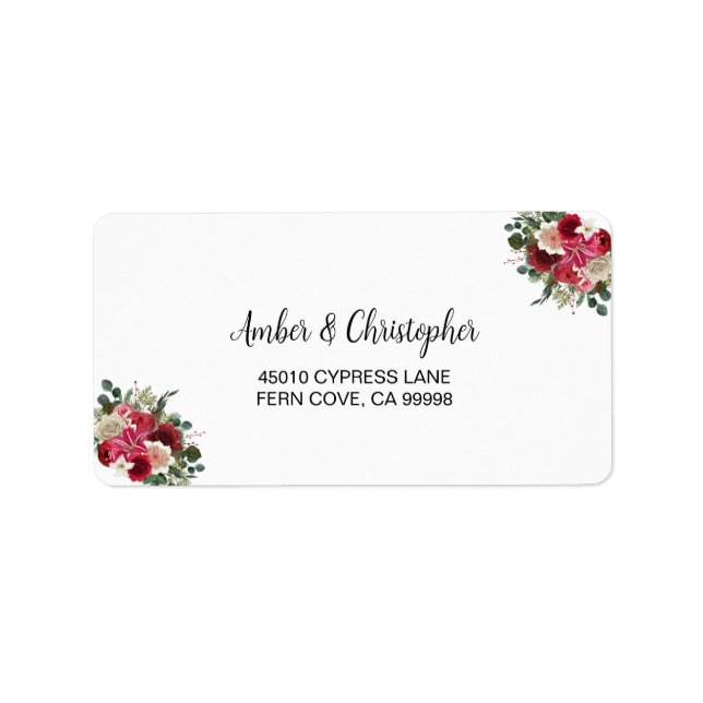 Etiqueta Burgundy Winter Floral Wedding RSVP Dirección de d (Frente)