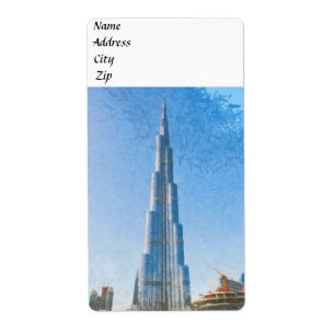 Etiqueta Burj Khalifa, pintura de Dubai