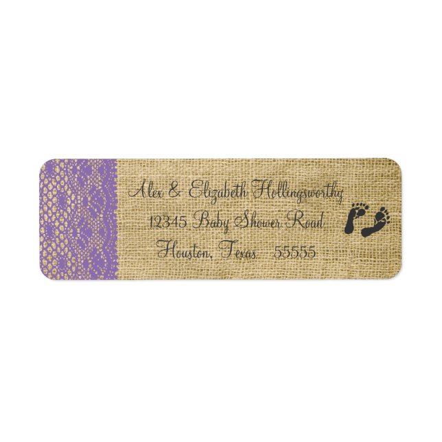 Etiqueta Burlap y Purple Lace Look (Frente)