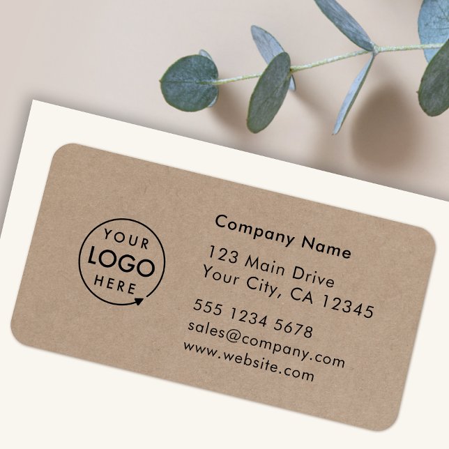 Etiqueta Business Address Label | Rustic Kraft Logo Sticker (Company branded return address labels for everyday business professional mailing needs)