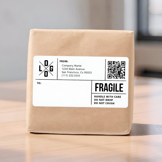 Etiqueta Business Shipping Logo QR Code Fragile Warning (Subido por el creador)