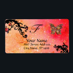 Etiqueta BUTTERFLY IN SPARKLES , pink red black swirls<br><div class="desc">Elegant and colorful butterfly. Painting with golden and silver foil. .Easy to customize with your own text as a wedding favor tag label , rsvp , save-the-date, thank you labels , bridal showers, birthday parties: sweet 16, quinceanera, Bat Mitzvah , return address labels, , engagement showers, new birth, baby showers...</div>
