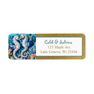 Etiqueta Caballitos de mar mosaico romántico playeros  