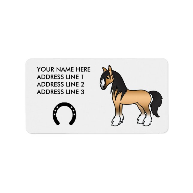 Etiqueta Caballo Cartoon Gypsy Vanner Shire (Frente)