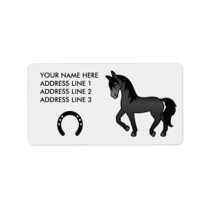 Etiqueta Caballo de dibujos animados trotando negro