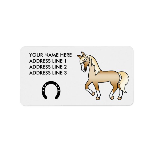 Etiqueta Caballo De Dibujos Animados Trotando Palomino (Frente)