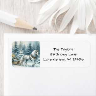 Etiqueta Caballo de invierno bonito y Sleigh Navidad