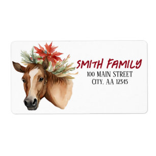 Etiqueta Caballo de Navidades de acuarela