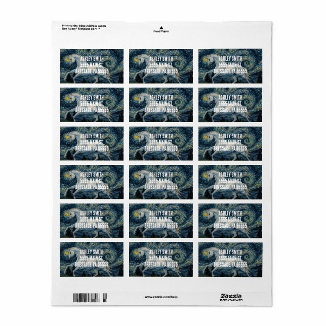 Etiqueta Caballo en la noche de Van Gogh Starry (Hoja Entera)