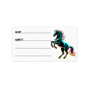 Etiqueta Caballo Luz de Neón Glitch Estilo Retro