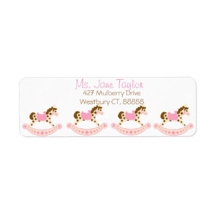 Etiqueta Caballo mecedora rosado Baby Shower