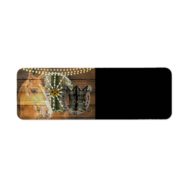 Etiqueta Caballo Occidental Herradura Caballo Vagón Cowboy  (Frente)