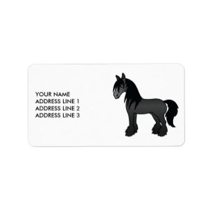 Etiqueta Caballo y texto de la gitana negra Vanner Clydesda
