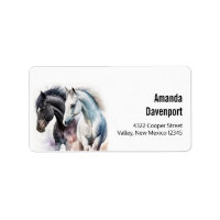 Caballos blancos y negros en acuarela