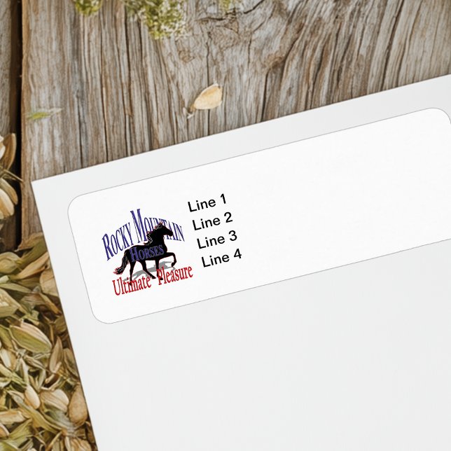Etiqueta Caballos de Montaña Rocosa Placer (Rocky Mountain Horses return address label with horse silhouette logo and customizable name and addy)