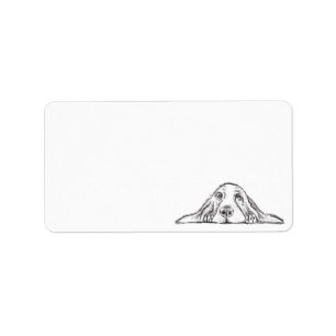 Etiqueta cachorro de ojos simples negro y blanco de basset