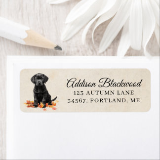 Etiqueta Cachorro Negro Labrador Adorable Hojas de Otoño Et