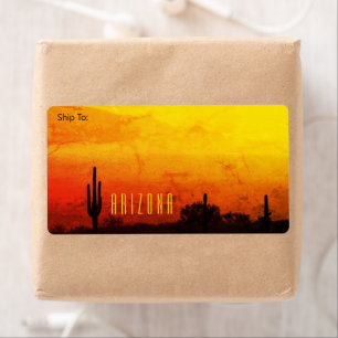 Etiqueta Cactus de Naranja rojo amarillo ocaso del desierto