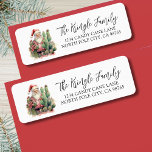 Etiqueta Cactus Merry Christmas Return Address<br><div class="desc">Etiqueta de dirección de retorno navideño de Cactus Santa Merry. Esta divertida etiqueta de la dirección de retorno incluye una caprichosa acuarela de Santa Claus rodeada de cactus verdes y suculentos. El diseño con temática de cactus está a la izquierda, con su nombre y dirección a la derecha en una...</div>