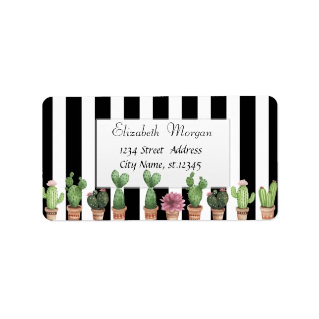 Etiqueta Cactus moderno y elegante banda negra (Frente)