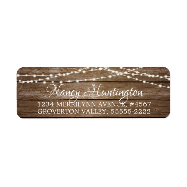 Etiqueta Cadena de hadas de madera rústica ilumina un guión (Frente)