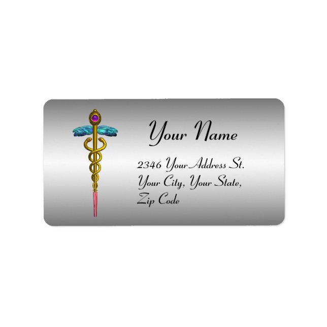 Etiqueta CADUCEUS, amatista dorada vibrante, platino metáli (Frente)